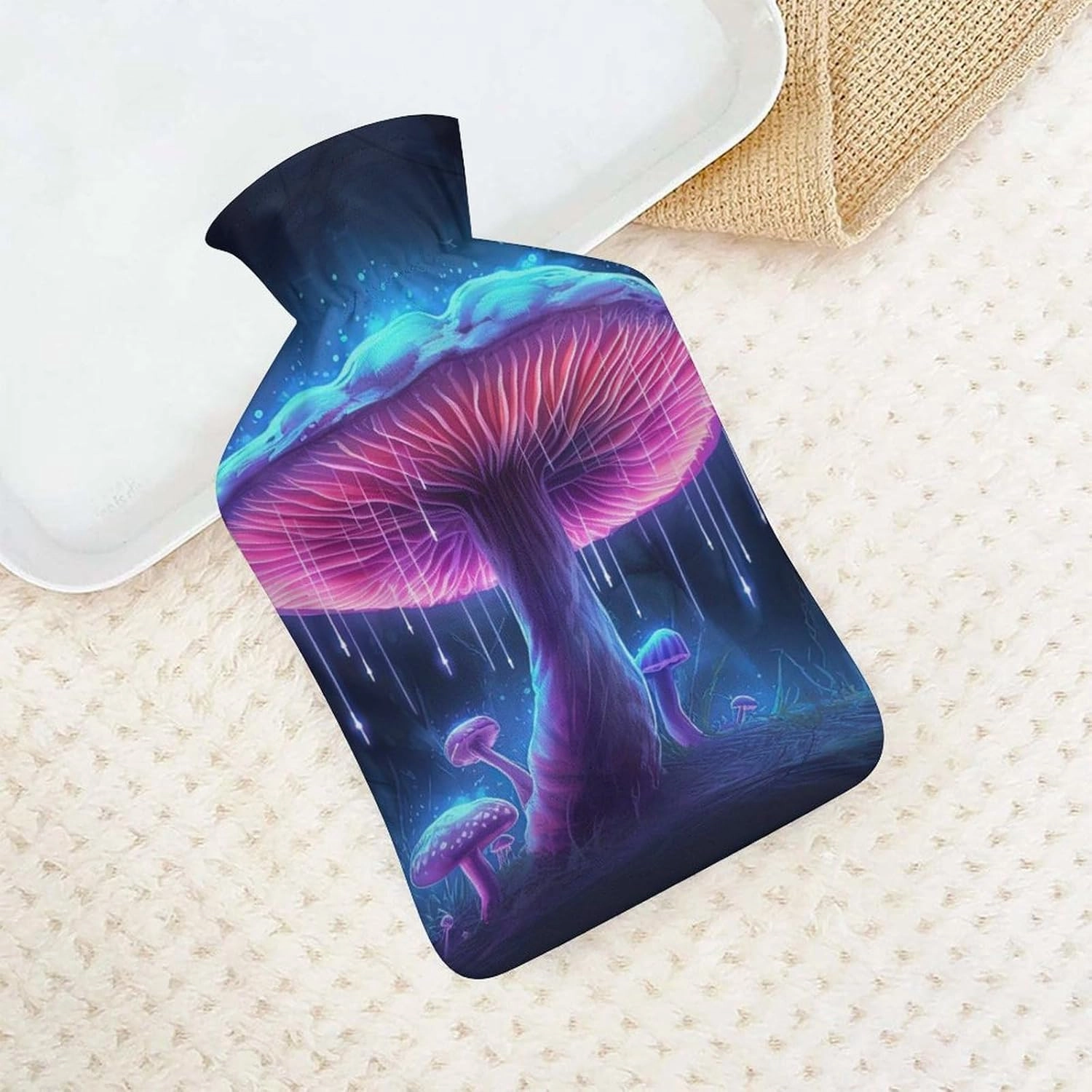 Hot Water Bottle with Soft Cover, Mushroom 1L Warm Water Bag for Menstrual Cramps, Fungus Neck and Shoulder Pain Relief, Ideal for Hand & Feet Warmer for Kids, Men & Women, Hot & Cold Compress