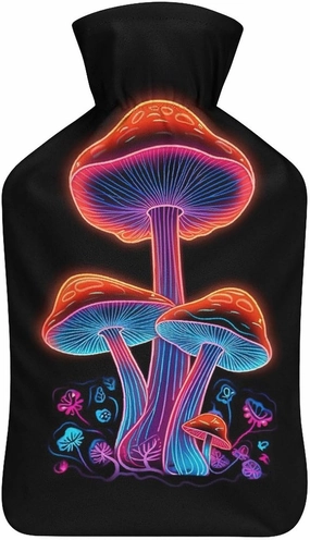 Hot Water Bottle with Soft Cover, Mushroom 1L Warm Water Bag for Menstrual Cramps, Fungus Neck and Shoulder Pain Relief, Ideal for Hand & Feet Warmer for Kids, Men & Women, Hot & Cold Compress