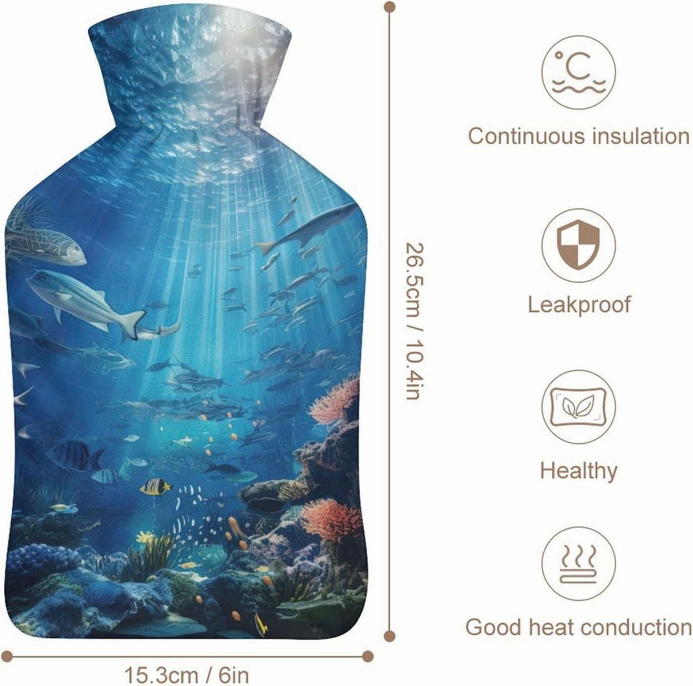 Hot Water Bottle with Soft Cover, Undersea 1L Warm Water Bag for Menstrual Cramps, Mysterious Space Neck And Shoulder Pain Relief, Ideal for Hand & Feet Warmer for Kids, Men & Women, Hot & Cold Compre