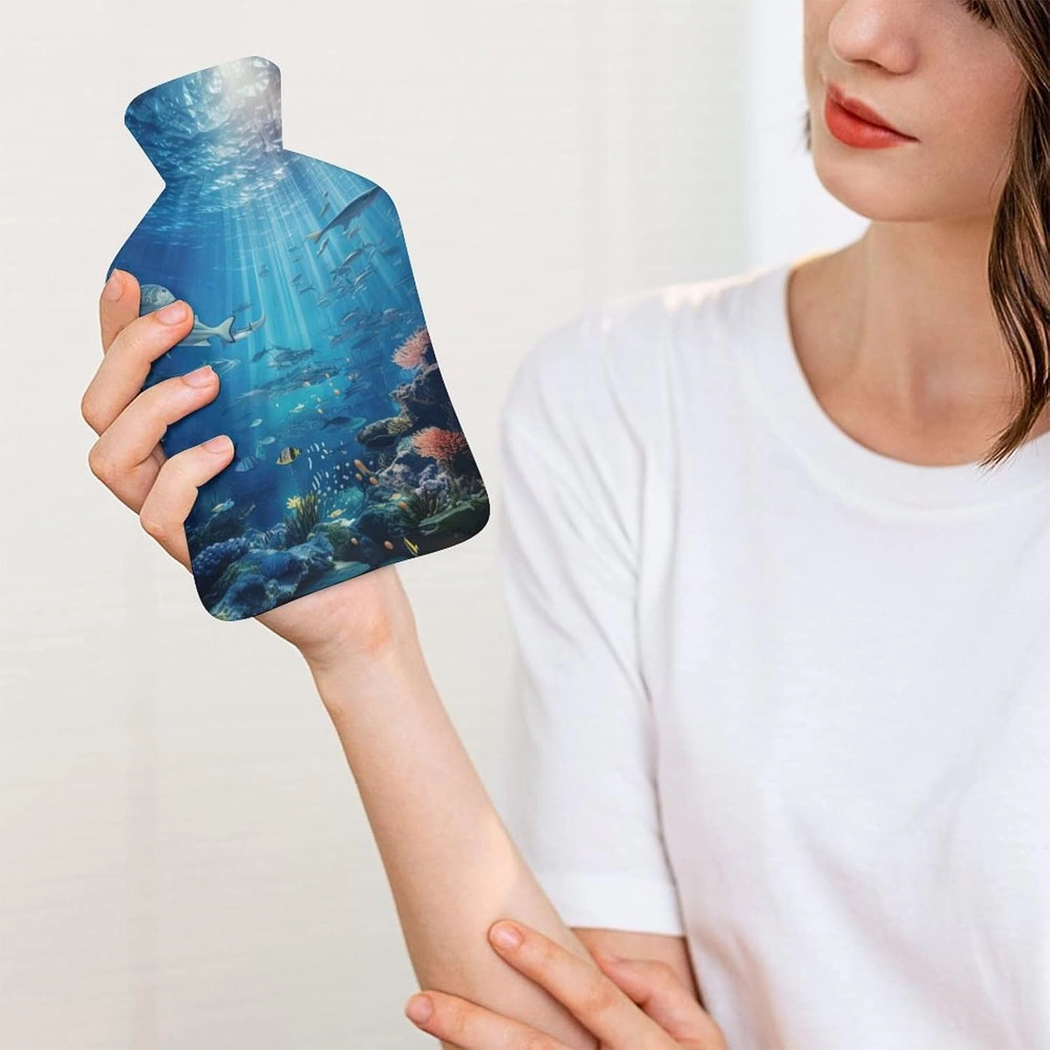 Hot Water Bottle with Soft Cover, Undersea 1L Warm Water Bag for Menstrual Cramps, Mysterious Space Neck And Shoulder Pain Relief, Ideal for Hand & Feet Warmer for Kids, Men & Women, Hot & Cold Compre