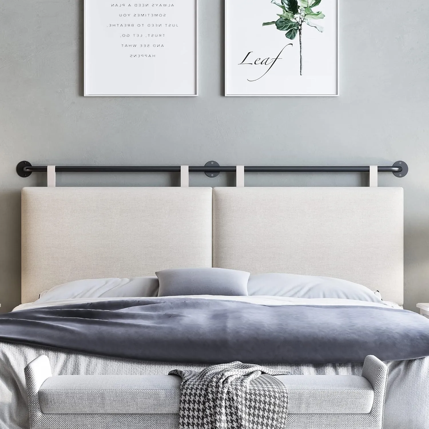 HouseMila Headboard for King Size Bed, Wall Mounted Headboard with Fine Linen Upholstery and Button Tufting, Adjustable Heigh Headboard for Bedroom (Beige, King)