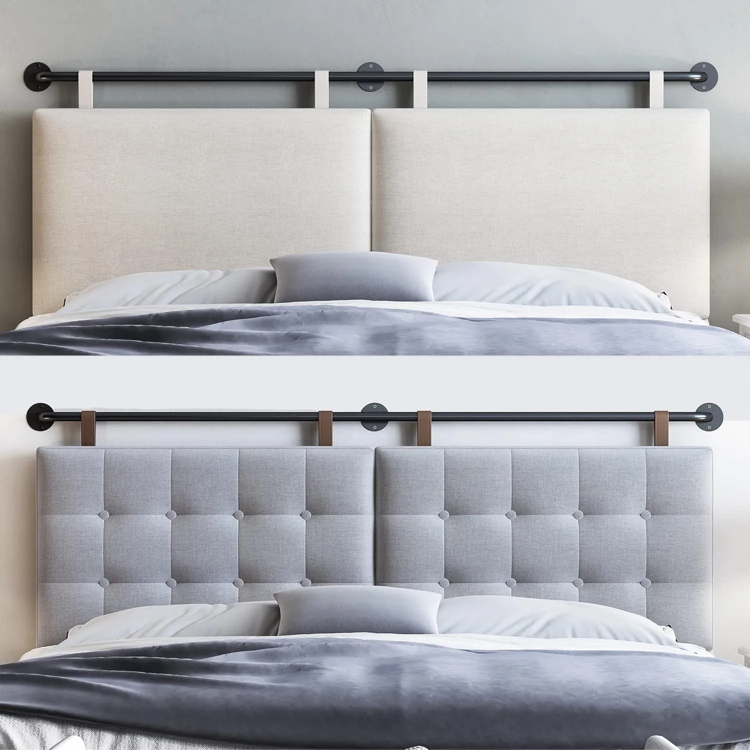 HouseMila Headboard for King Size Bed, Wall Mounted Headboard with Fine Linen Upholstery and Button Tufting, Adjustable Heigh Headboard for Bedroom (Beige, King)