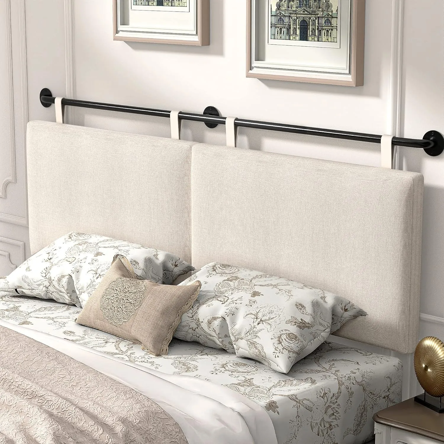 HouseMila Headboard for King Size Bed, Wall Mounted Headboard with Fine Linen Upholstery and Button Tufting, Adjustable Heigh Headboard for Bedroom (Beige, King)