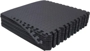 HTTMT- 12X(48 Sqft) Black Gym Floor Mat 24x24 EVA Foam Interlocking Exercise Fitness Puzzle Floor Gym Yoga Mat Workout Pad [P/N: MTET-HOME012-12PC]