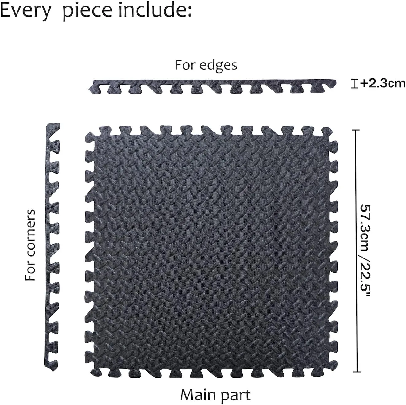 HTTMT- 12X(48 Sqft) Black Gym Floor Mat 24x24 EVA Foam Interlocking Exercise Fitness Puzzle Floor Gym Yoga Mat Workout Pad [P/N: MTET-HOME012-12PC]