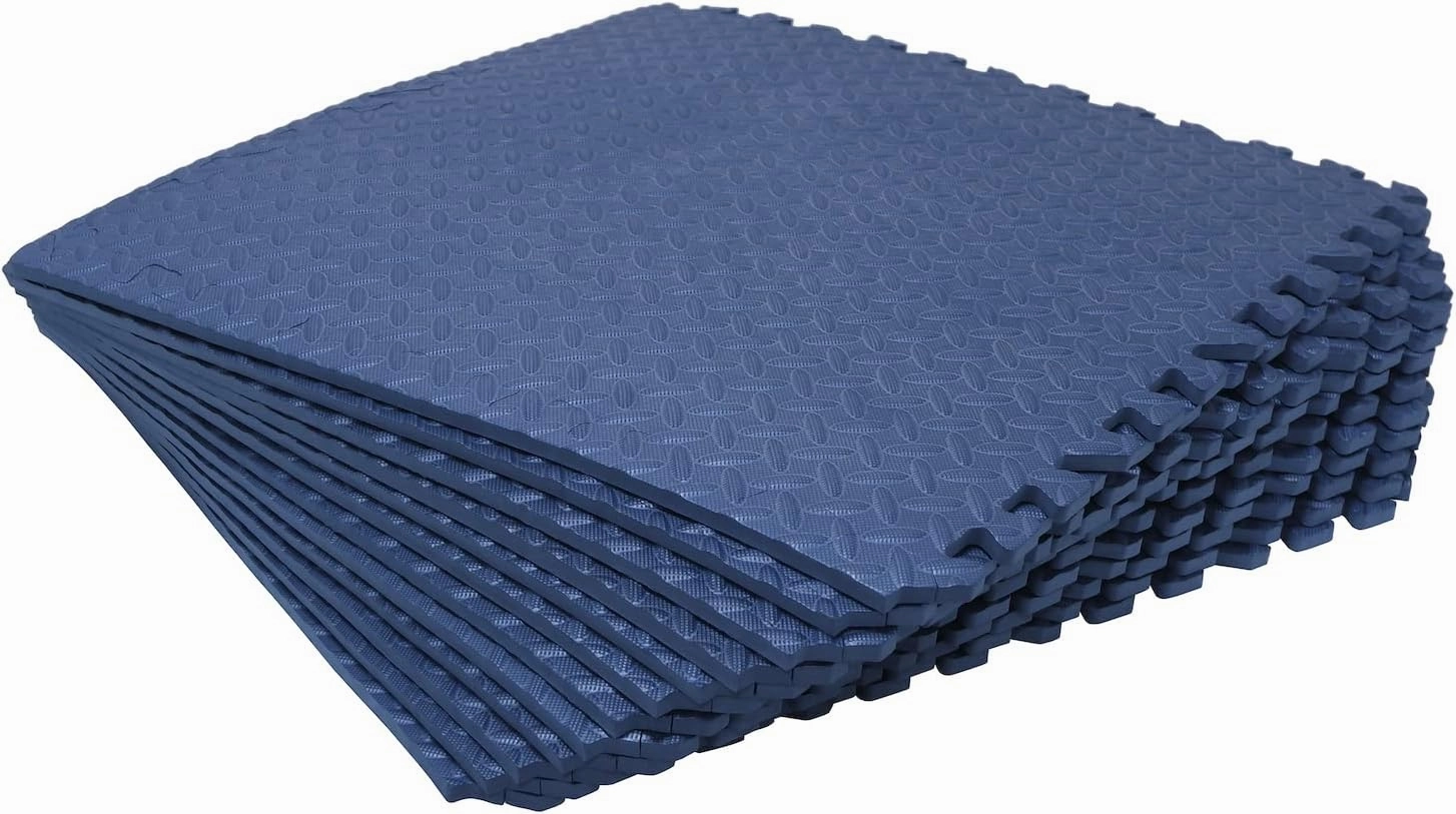 HTTMT- 12X(48 Sqft) Blue Gym Floor Mat 24x24 EVA Foam Interlocking Exercise Fitness Puzzle Floor Gym Yoga Mat Workout Pad [P/N: MTET-HOME012-12PC]