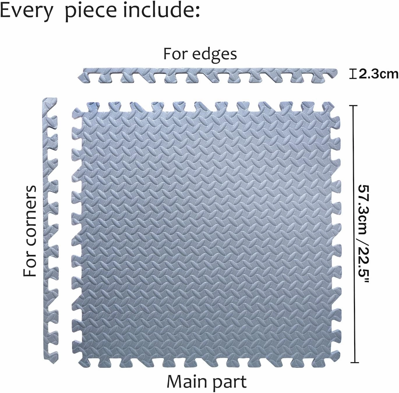 HTTMT- 12X(48 Sqft) Gray Gym Floor Mat 24x24 EVA Foam Interlocking Exercise Fitness Puzzle Floor Gym Yoga Mat Workout Pad [P/N: MTET-HOME012-12PC]