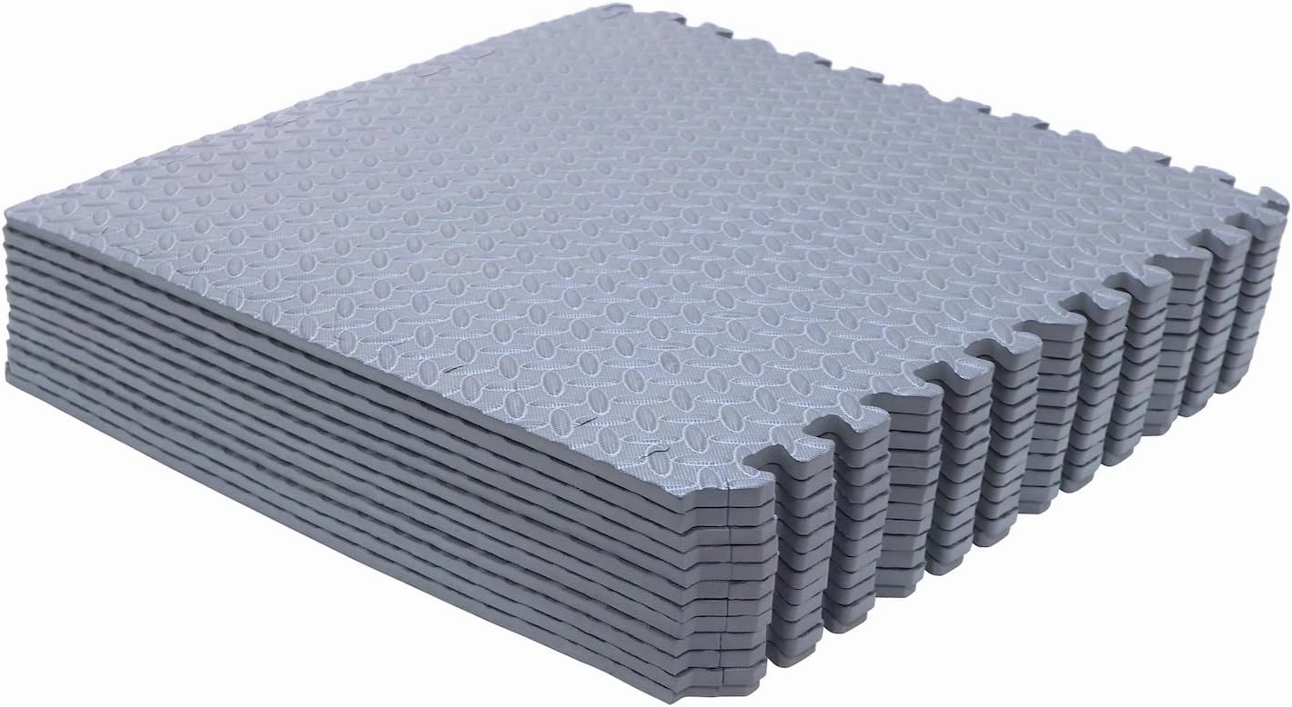 HTTMT- 12X(48 Sqft) Gray Gym Floor Mat 24x24 EVA Foam Interlocking Exercise Fitness Puzzle Floor Gym Yoga Mat Workout Pad [P/N: MTET-HOME012-12PC]