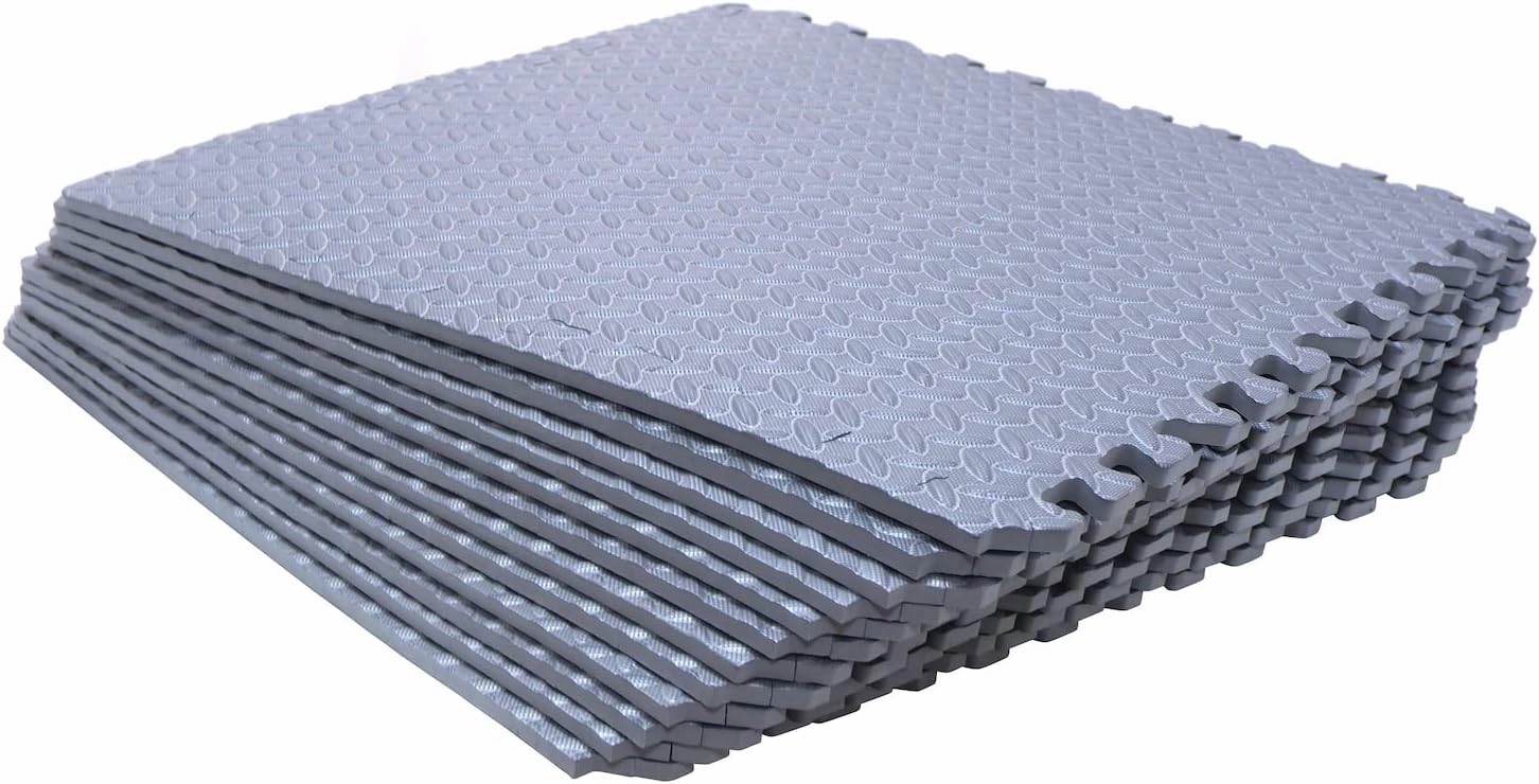 HTTMT- 12X(48 Sqft) Gray Gym Floor Mat 24x24 EVA Foam Interlocking Exercise Fitness Puzzle Floor Gym Yoga Mat Workout Pad [P/N: MTET-HOME012-12PC]