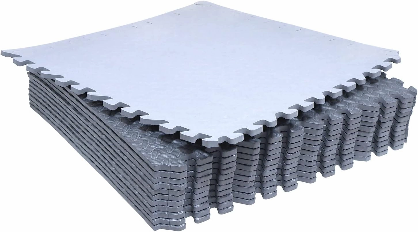 HTTMT- 12X(48 Sqft) Gray Gym Floor Mat 24x24 EVA Foam Interlocking Exercise Fitness Puzzle Floor Gym Yoga Mat Workout Pad [P/N: MTET-HOME012-12PC]