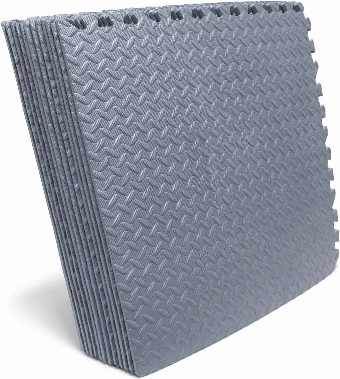 HTTMT- 12X(48 Sqft) Gray Gym Floor Mat 24x24 EVA Foam Interlocking Exercise Fitness Puzzle Floor Gym Yoga Mat Workout Pad [P/N: MTET-HOME012-12PC]