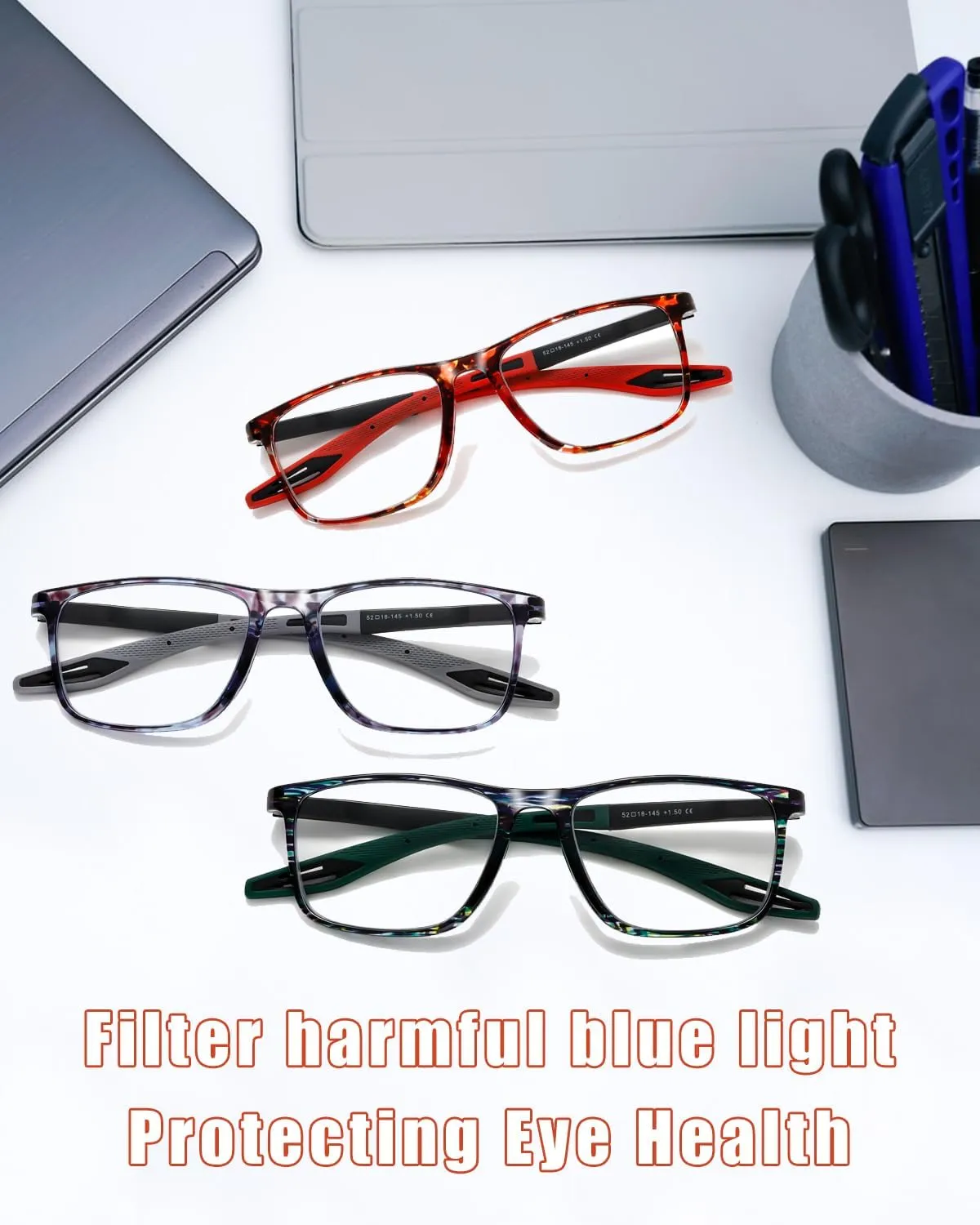 Hubeye 3 Pairs TR90 Sports Reading Glasses for Men and Women Ultralight Flexible Anti-Blue Light Readers  0.0
