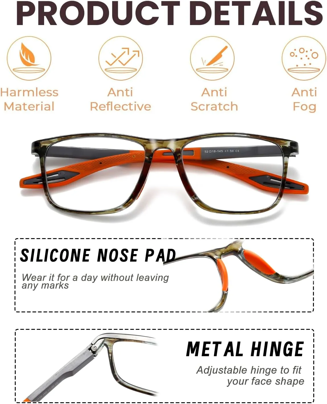Hubeye 3 Pairs TR90 Sports Reading Glasses for Men and Women Ultralight Flexible Anti-Blue Light Readers  0.0