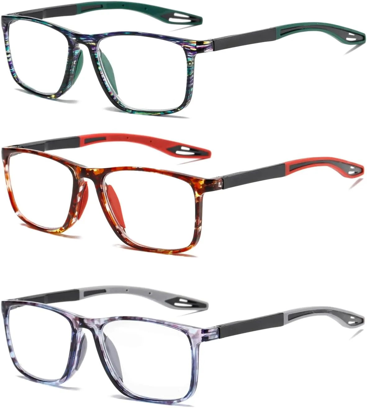 Hubeye 3 Pairs TR90 Sports Reading Glasses for Men and Women Ultralight Flexible Anti-Blue Light Readers  0.0