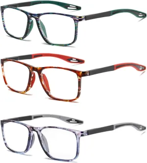 Hubeye 3 Pairs TR90 Sports Reading Glasses for Men and Women Ultralight Flexible Anti-Blue Light Readers  0.0