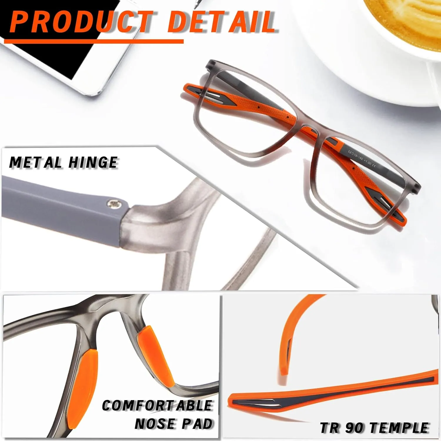 Hubeye 5 Pairs TR90 Sports Reading Glasses for Men and Women Ultralight Flexible Anti-Blue Light Readers  2.0