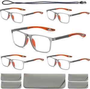 Hubeye 5 Pairs TR90 Sports Reading Glasses for Men and Women Ultralight Flexible Anti-Blue Light Readers  2.0
