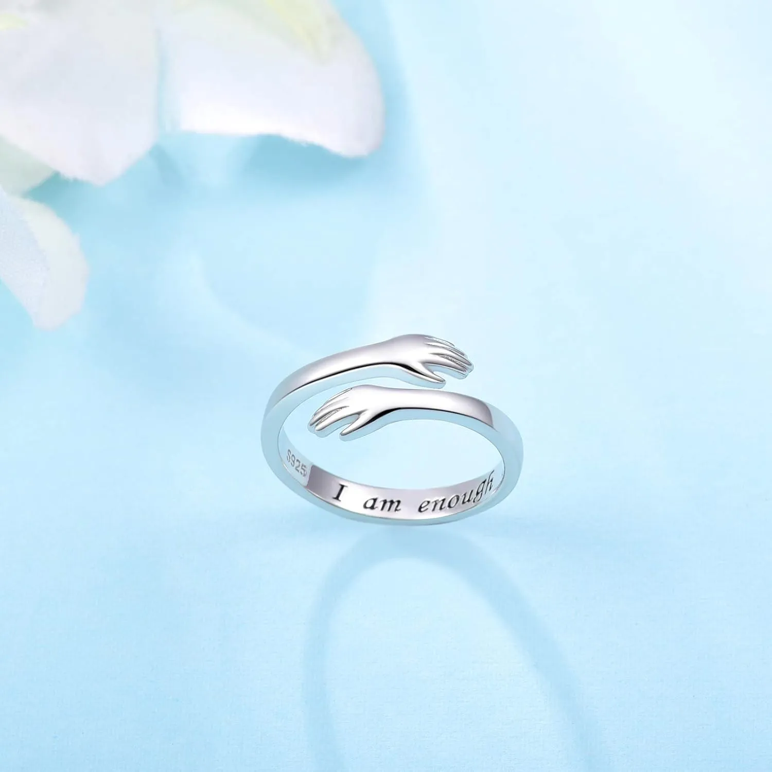 Hug Rings for Women Sterling Silver Adjustable Ring for Women Daughter Hand Ring Jewelry for Birthday Gifts Holiday Gift for Women Teens
