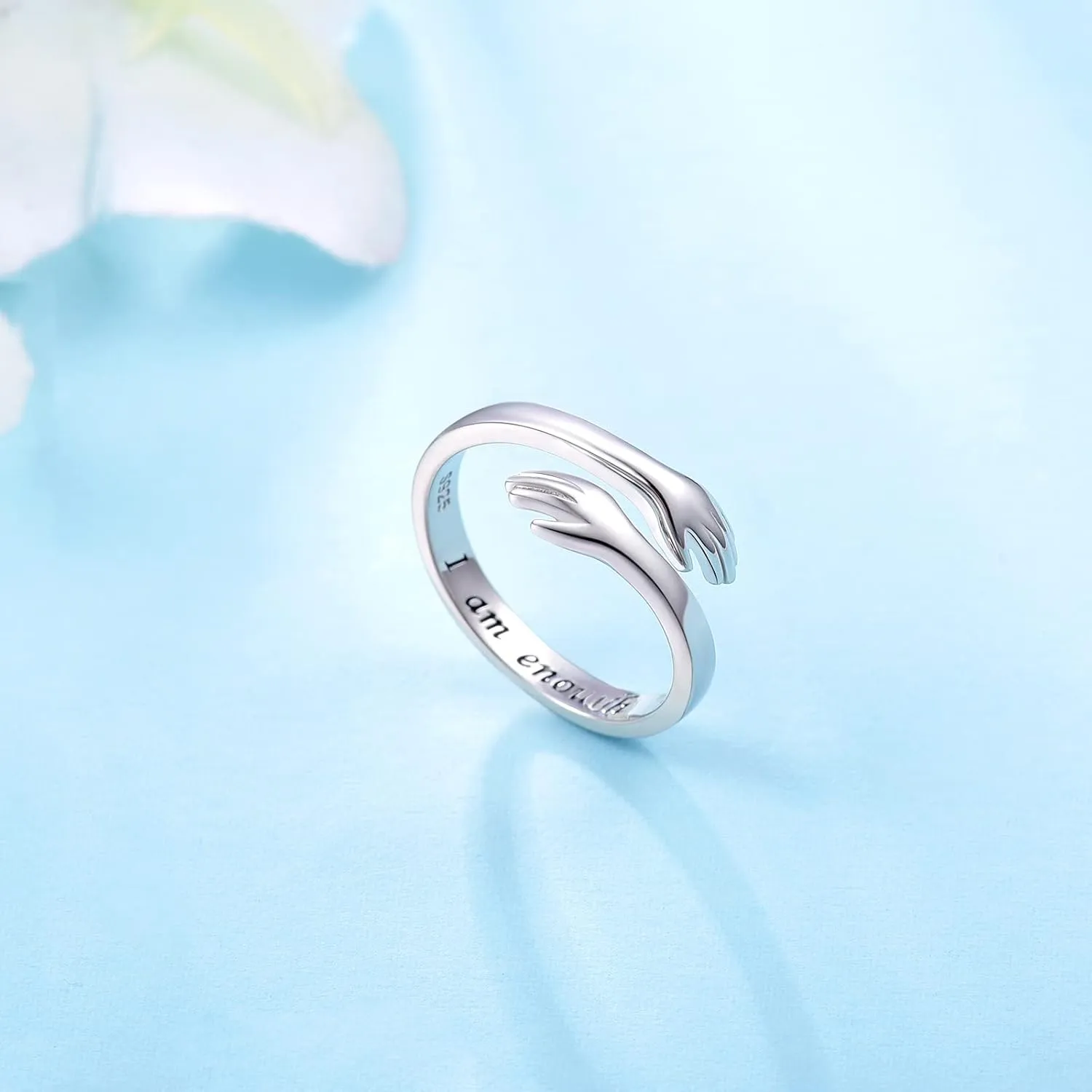 Hug Rings for Women Sterling Silver Adjustable Ring for Women Daughter Hand Ring Jewelry for Birthday Gifts Holiday Gift for Women Teens