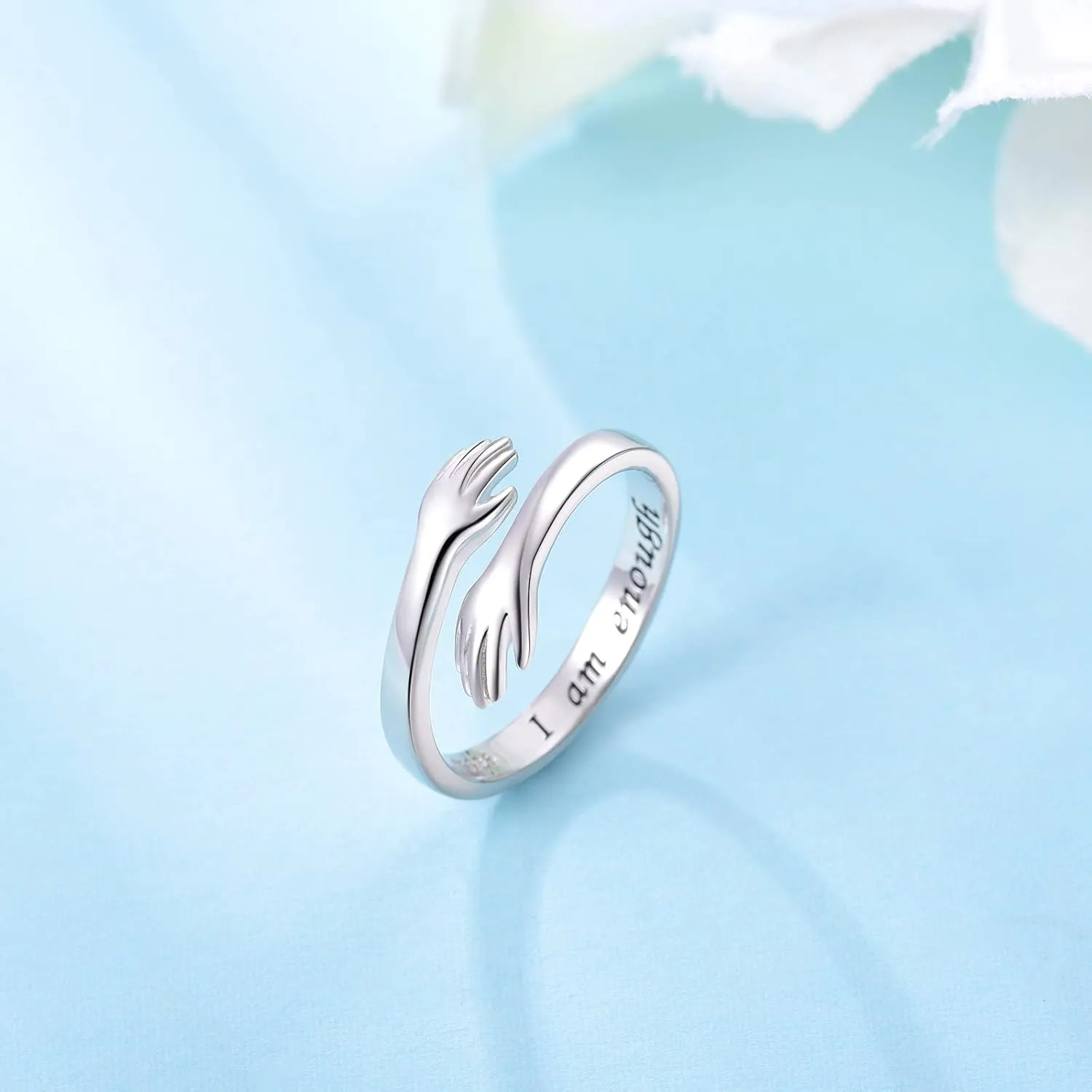 Hug Rings for Women Sterling Silver Adjustable Ring for Women Daughter Hand Ring Jewelry for Birthday Gifts Holiday Gift for Women Teens