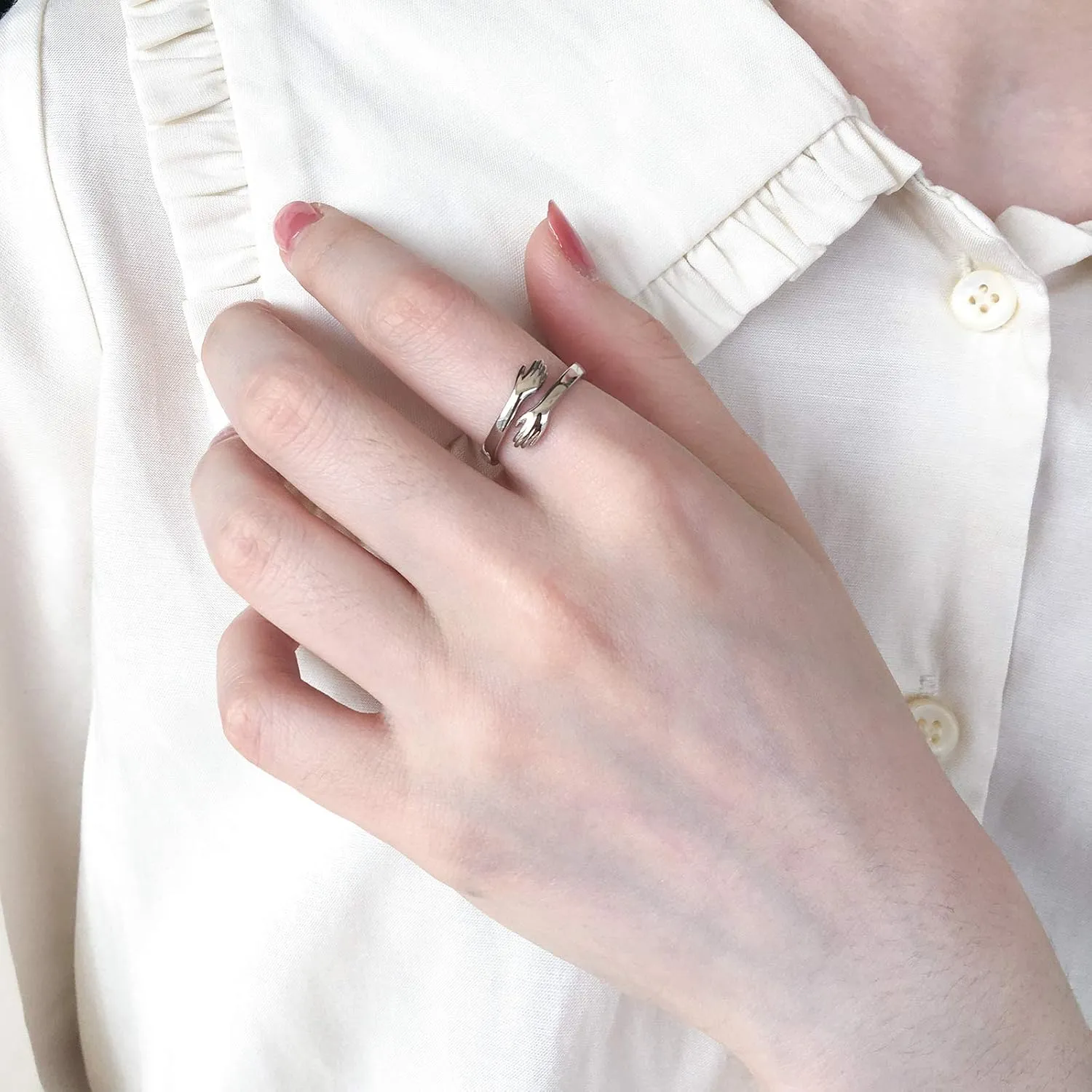 Hug Rings for Women Sterling Silver Adjustable Ring for Women Daughter Hand Ring Jewelry for Birthday Gifts Holiday Gift for Women Teens