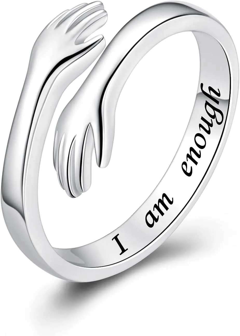 Hug Rings for Women Sterling Silver Adjustable Ring for Women Daughter Hand Ring Jewelry for Birthday Gifts Holiday Gift for Women Teens