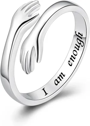 Hug Rings for Women Sterling Silver Adjustable Ring for Women Daughter Hand Ring Jewelry for Birthday Gifts Holiday Gift for Women Teens