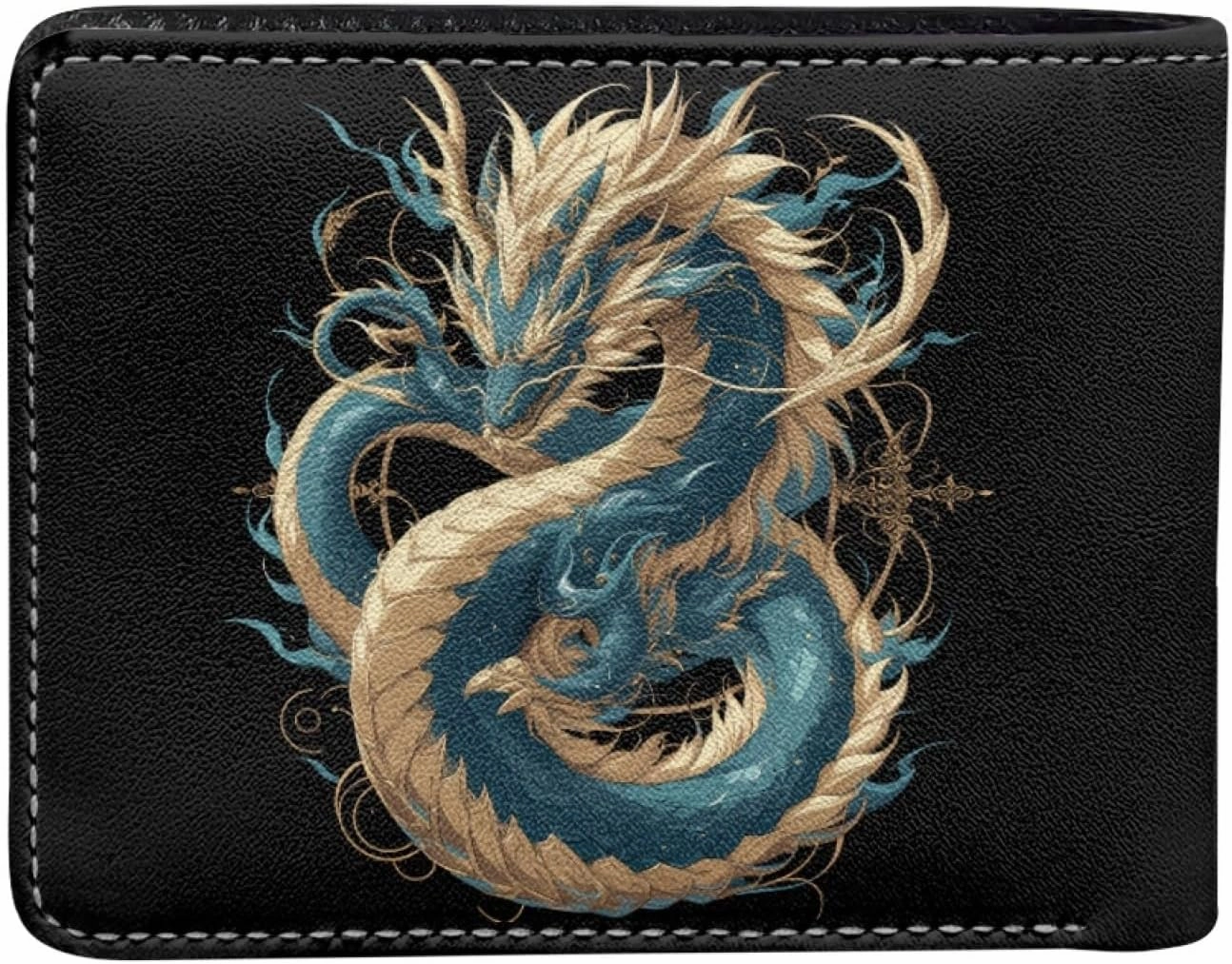 HUIACONG Cool Dragon Men's Pu Leather Cash Storage Pocket - Loong Print Minimalist Men's Wallet - Father's Day Credit Card Cash Holder for Daily Use