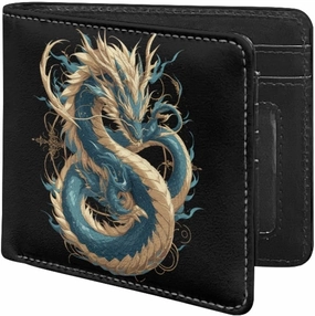 HUIACONG Cool Dragon Men's Pu Leather Cash Storage Pocket - Loong Print Minimalist Men's Wallet - Father's Day Credit Card Cash Holder for Daily Use