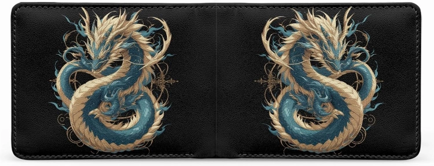 HUIACONG Cool Dragon Men's Pu Leather Cash Storage Pocket - Loong Print Minimalist Men's Wallet - Father's Day Credit Card Cash Holder for Daily Use
