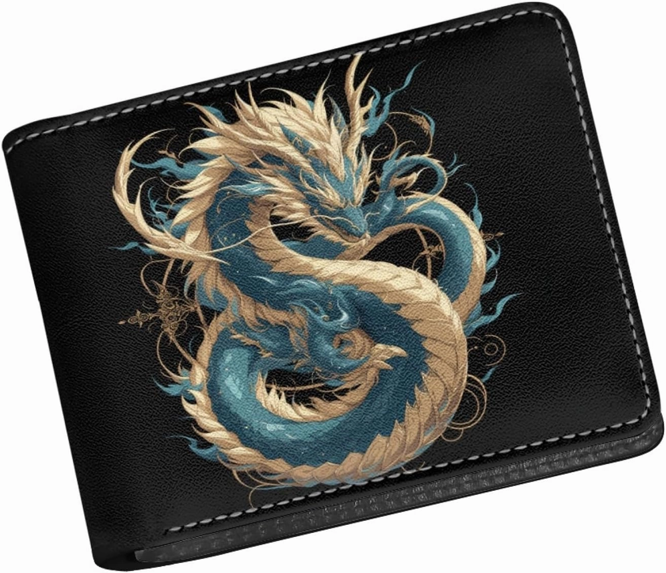 HUIACONG Cool Dragon Men's Pu Leather Cash Storage Pocket - Loong Print Minimalist Men's Wallet - Father's Day Credit Card Cash Holder for Daily Use
