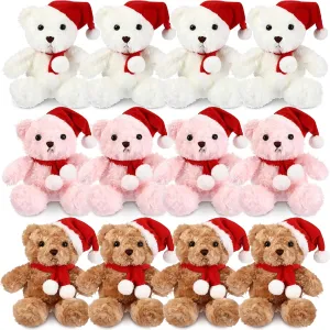 Hungdao 12pcs 9.84 Inch Bears Valentines Stuffed Animals with Red Hats and Scarfs Soft Cute Bear Plush Toys Gift for Girls Mom Women Lovers Birthday Valentines Mother's Day Thanksgiving Holiday