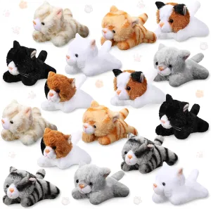 HyDren 16 Pcs Plush Animals Bulk Operation Small Cat Dog Plush Pet Stuffed Mini Kitten Puppy Toys for Birthday Animal Party Favors(Lying Cat)