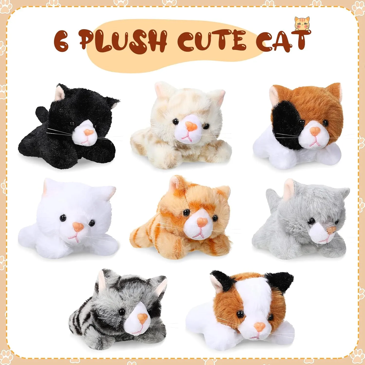 HyDren 16 Pcs Plush Animals Bulk Operation Small Cat Dog Plush Pet Stuffed Mini Kitten Puppy Toys for Birthday Animal Party Favors(Lying Cat)