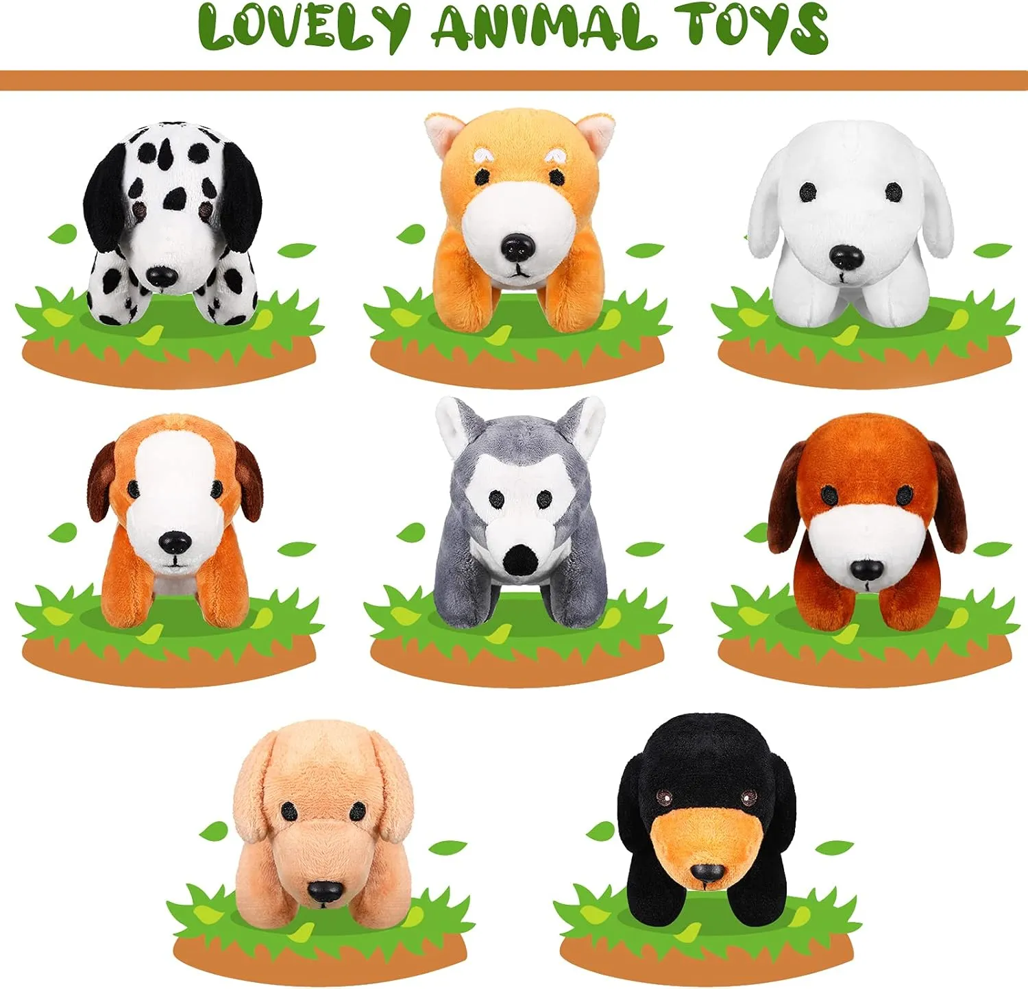 HyDren 16 Pcs Plush Animals Bulk Operation Small Cat Dog Plush Pet Stuffed Mini Kitten Puppy Toys for Birthday Animal Party Favors(Standing Dog)