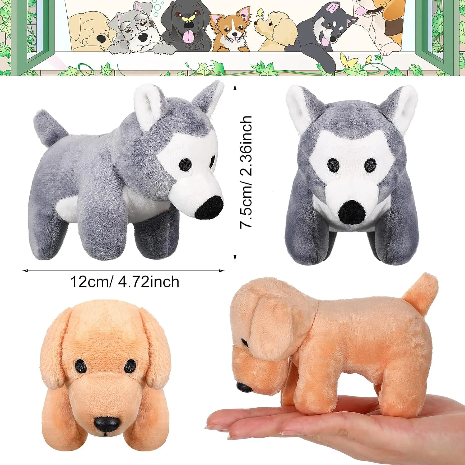 HyDren 16 Pcs Plush Animals Bulk Operation Small Cat Dog Plush Pet Stuffed Mini Kitten Puppy Toys for Birthday Animal Party Favors(Standing Dog)