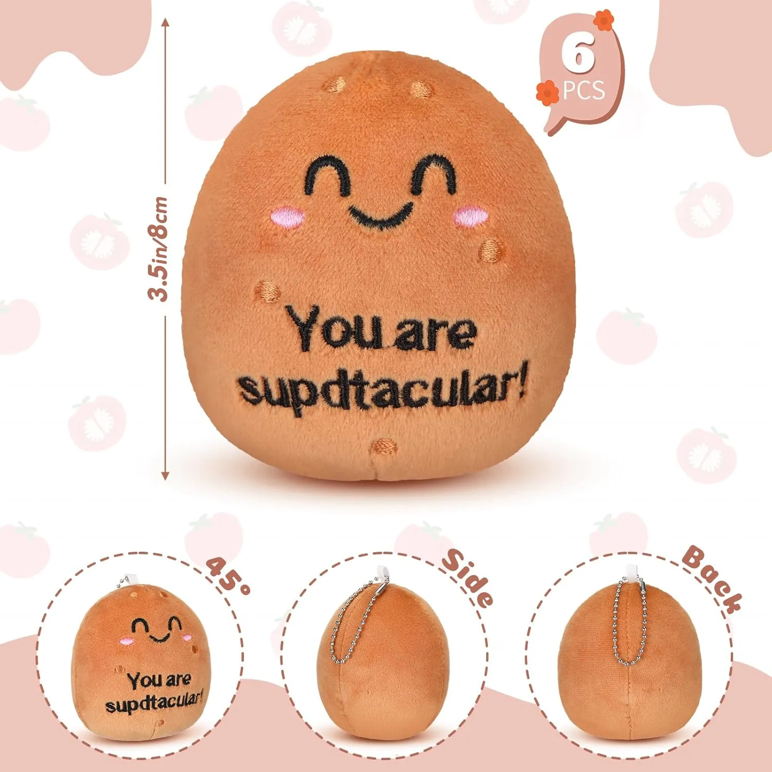 HyDren 6 Pcs Potato Plush 3. 15" Cute Potato Stuffed Stress Relief Doll Reduce Pressure Toy Inspirational Gifts for Girls and Boys End of Year Graduation Party Employee Appreciation