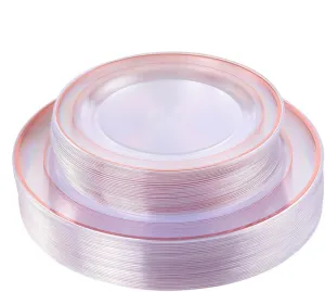 I00000 60 Pcs Rose Gold Plastic Plates, Disposable Party Set Include: 60 Clear Plastic Plates with Rose Gold Trim for dinner and dessert Perfect for Holidays, Wedding & Party Supplies