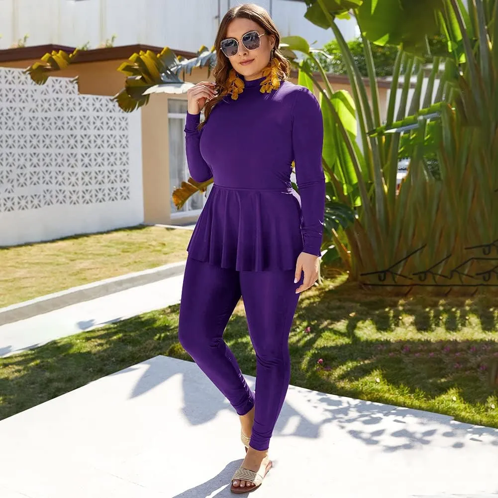 IBAKOM Muslim Swimsuit for Women Rash Guard Set 3 Pieces Long Sleeve Modest Swimwear with Swim Cap Surfing Bathing Suit