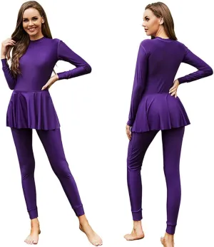 IBAKOM Muslim Swimsuit for Women Rash Guard Set 3 Pieces Long Sleeve Modest Swimwear with Swim Cap Surfing Bathing Suit