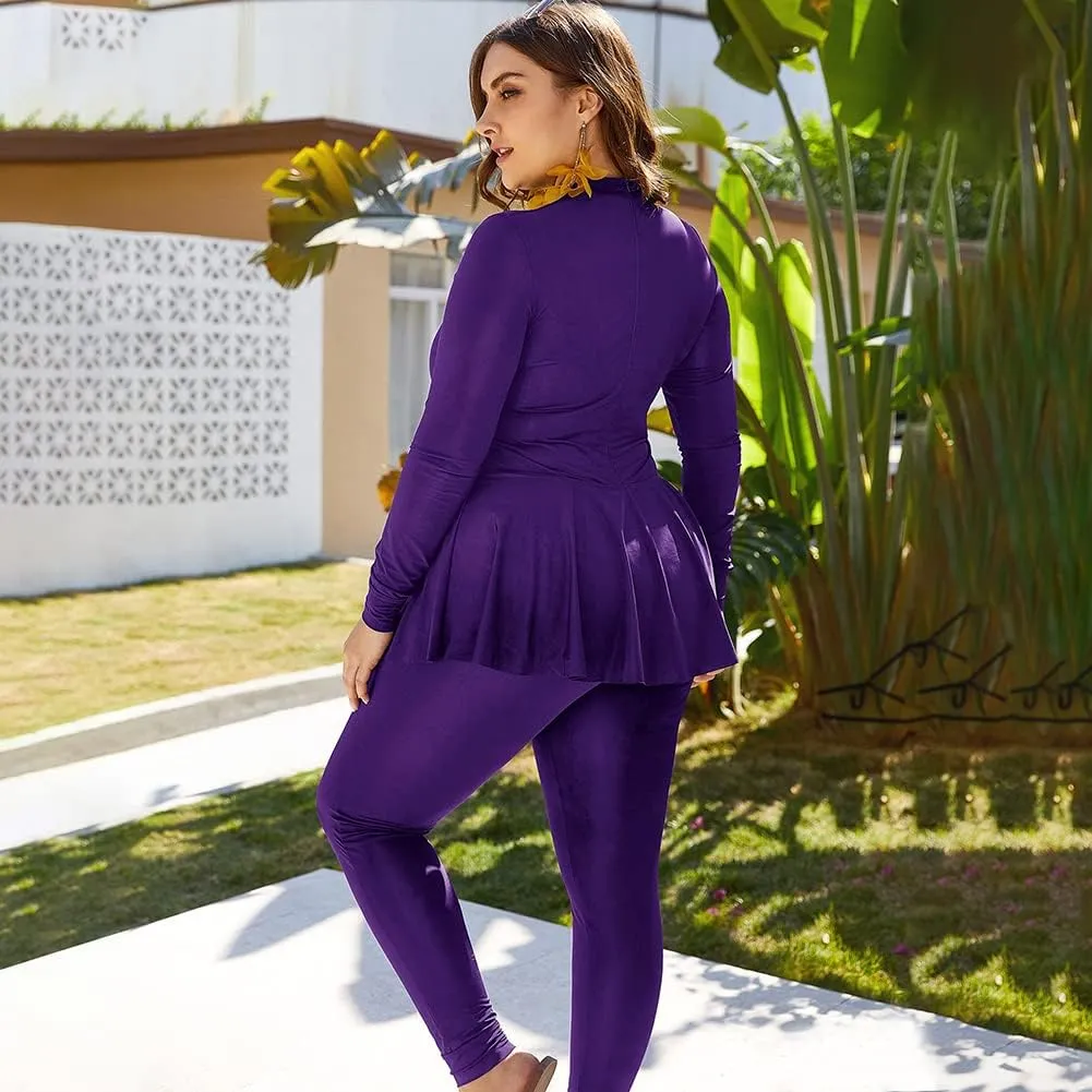IBAKOM Muslim Swimsuit for Women Rash Guard Set 3 Pieces Long Sleeve Modest Swimwear with Swim Cap Surfing Bathing Suit