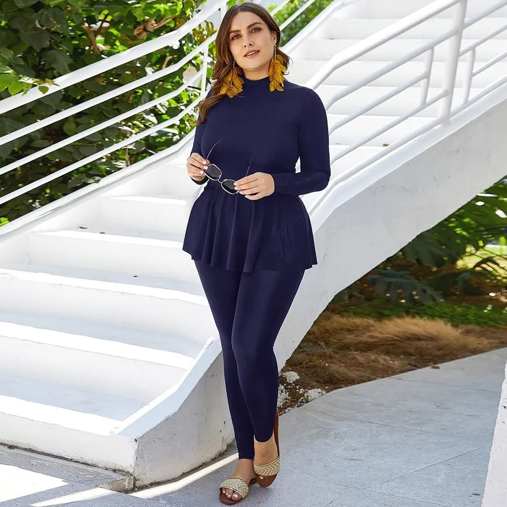 IBAKOM Muslim Swimsuit for Women Rash Guard Set 3 Pieces Long Sleeve Modest Swimwear with Swim Cap Surfing Bathing Suit
