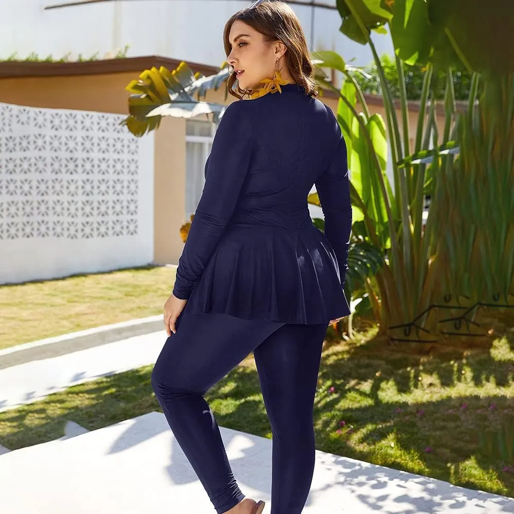 IBAKOM Muslim Swimsuit for Women Rash Guard Set 3 Pieces Long Sleeve Modest Swimwear with Swim Cap Surfing Bathing Suit