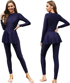 IBAKOM Muslim Swimsuit for Women Rash Guard Set 3 Pieces Long Sleeve Modest Swimwear with Swim Cap Surfing Bathing Suit