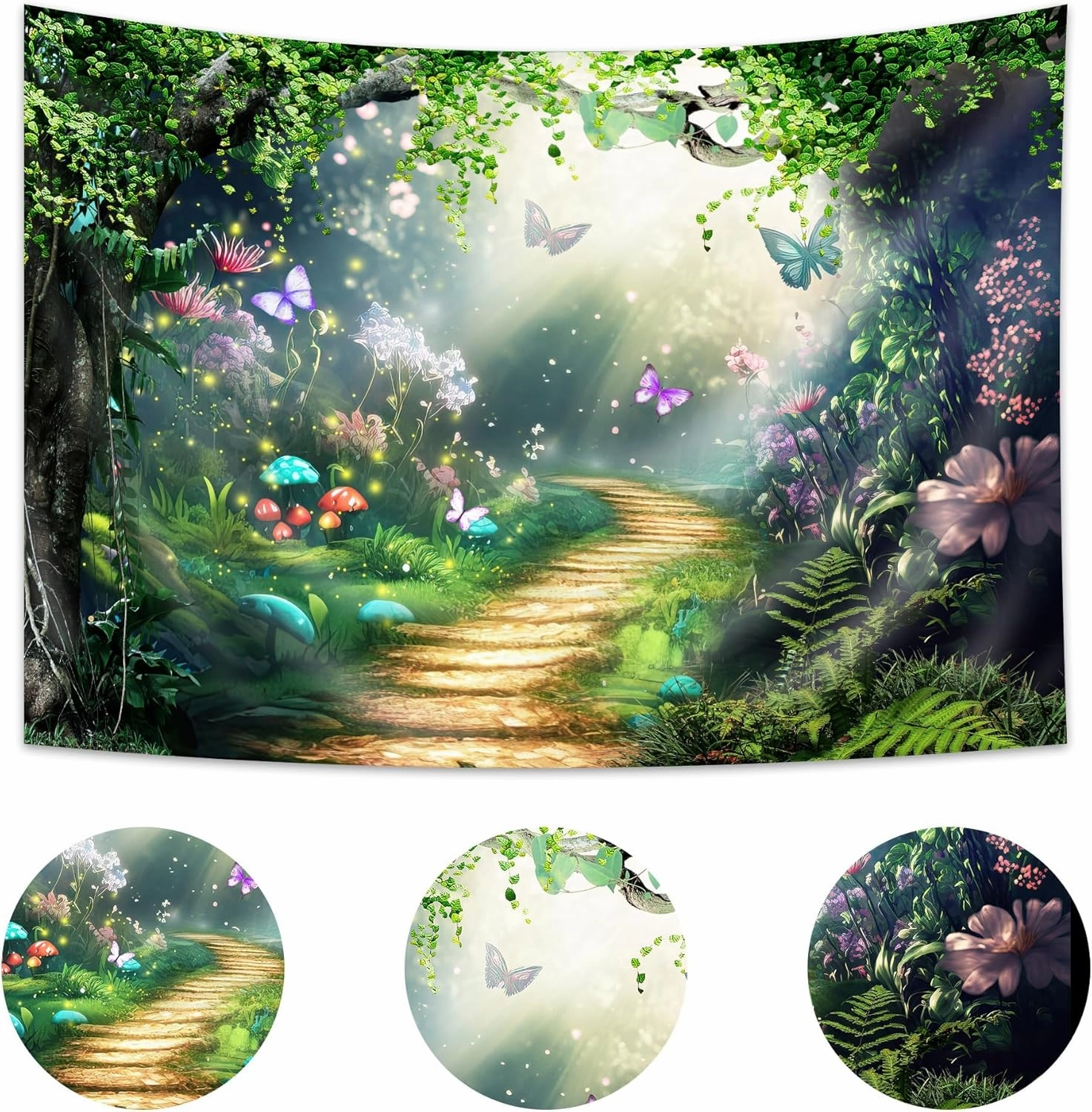 Imirell Fairy Woodland Tale Backdrop 8Wx6H Feet Enchanted Green Spring Butterfly Flower Princess Birthday Wedding Polyester Fabric Magic Photography Backgrounds Photo Shoot Decor Props Decoration