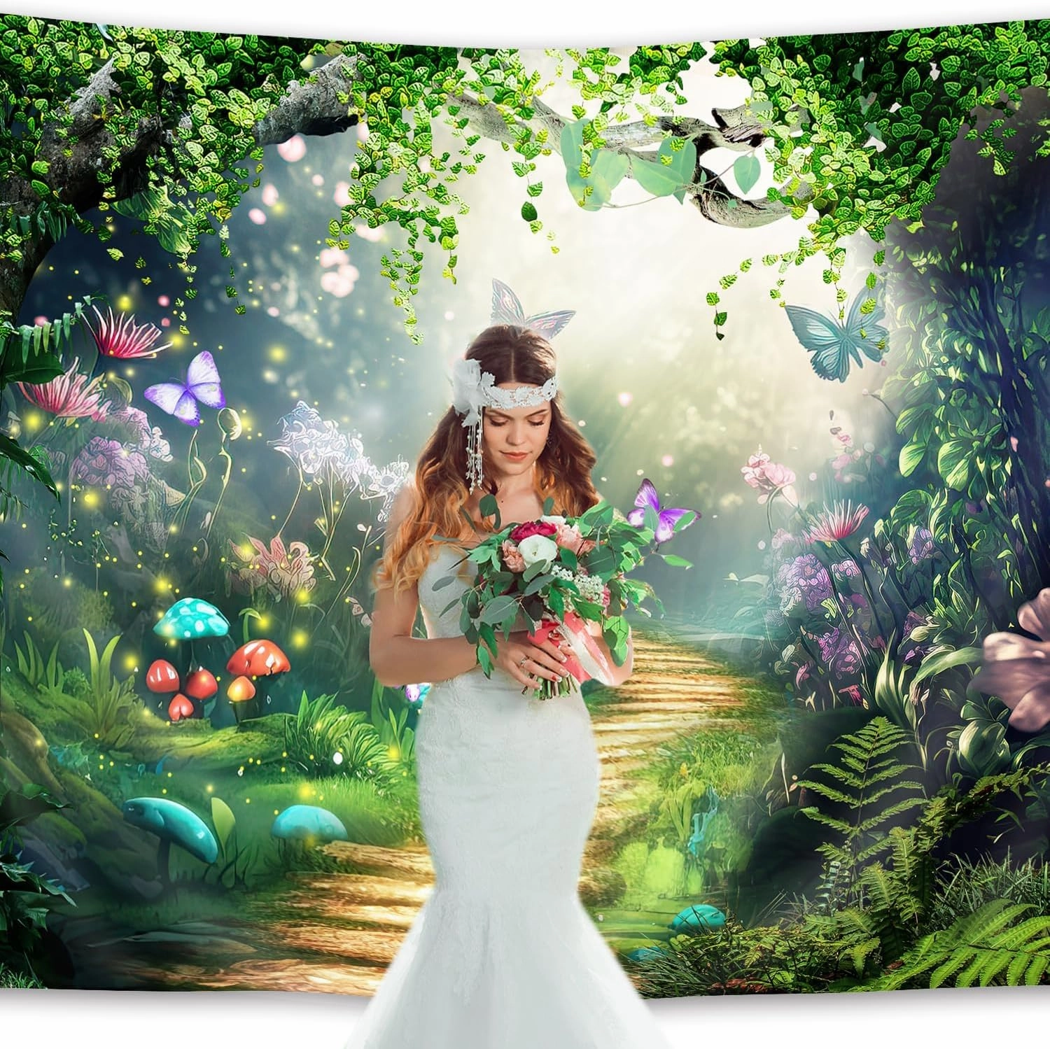 Imirell Fairy Woodland Tale Backdrop 8Wx6H Feet Enchanted Green Spring Butterfly Flower Princess Birthday Wedding Polyester Fabric Magic Photography Backgrounds Photo Shoot Decor Props Decoration