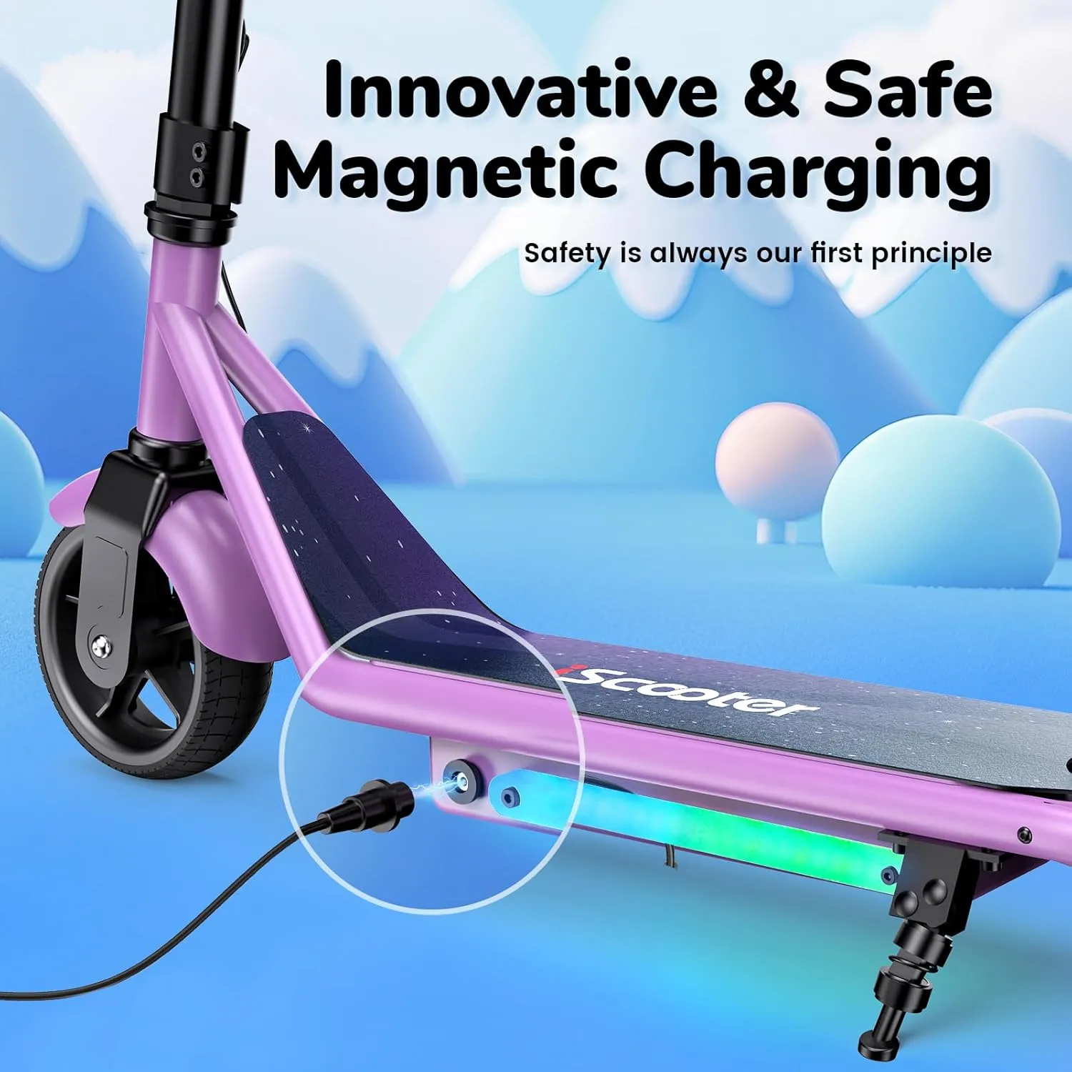 iScooter IK3/IK3Pro Electric Scooter for Kids Ages 6-12, 150W Motor, LED Display, 3 speeds Adjustable,3 Adjustable Heights(IK3Pro),Colorful Lights, Double Brake,Magnetic Charging
