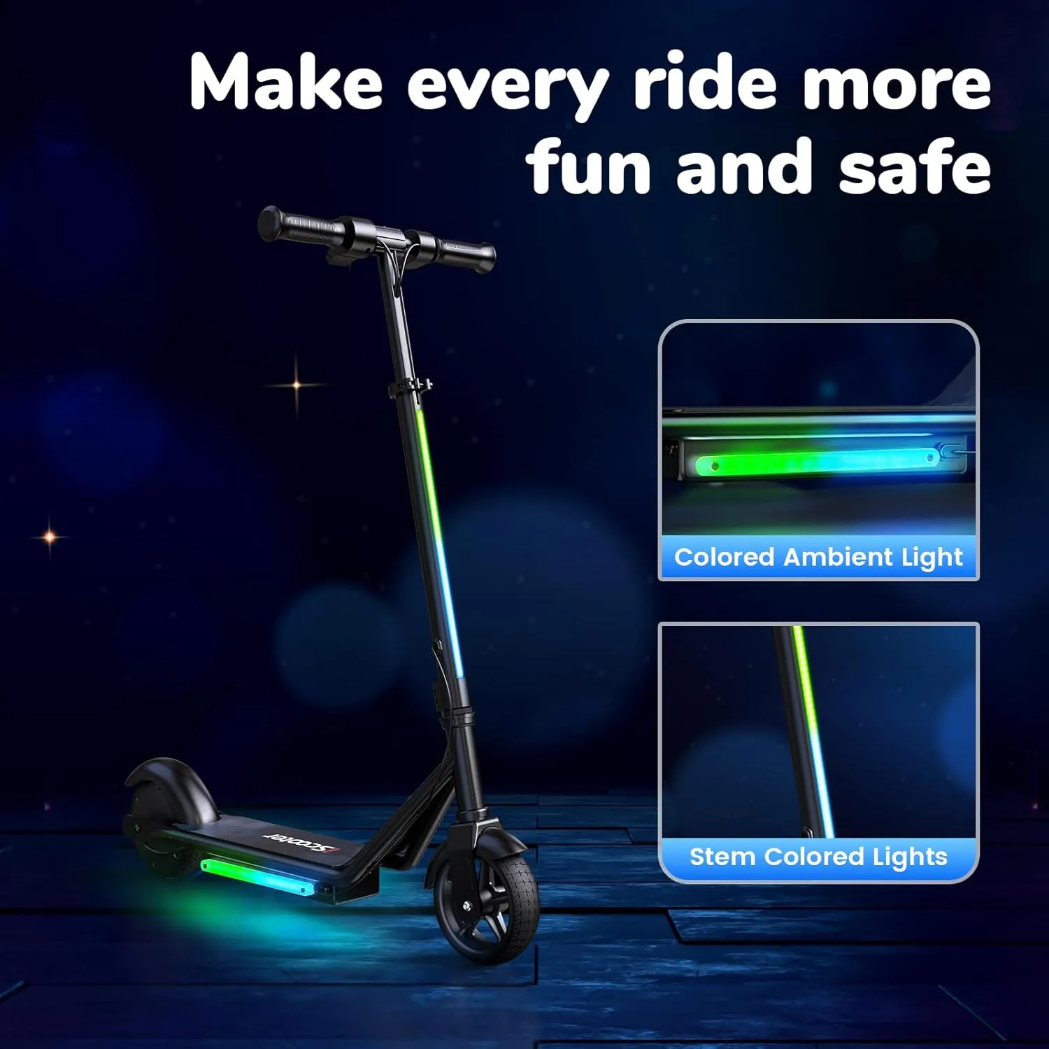 iScooter IK3/IK3Pro Electric Scooter for Kids Ages 6-12, 150W Motor, LED Display, 3 speeds Adjustable,3 Adjustable Heights(IK3Pro),Colorful Lights, Double Brake,Magnetic Charging