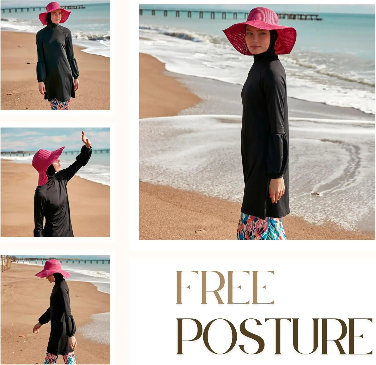 Islamic Full-Length Patterned Modest Swimsuit for Women | 4 PCS Muslim Burkini Set | Full Coverage Long Sleeve Rash Guard