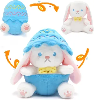 IUTOYYE Easter Bunny Stuffed Animal with Removable Easter Eggshell, 9.84 inch Easter Bunny Plush Hide in Easter Egg Plush for Girls Boys Adult(Blue)